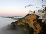 Misty morning view of castle